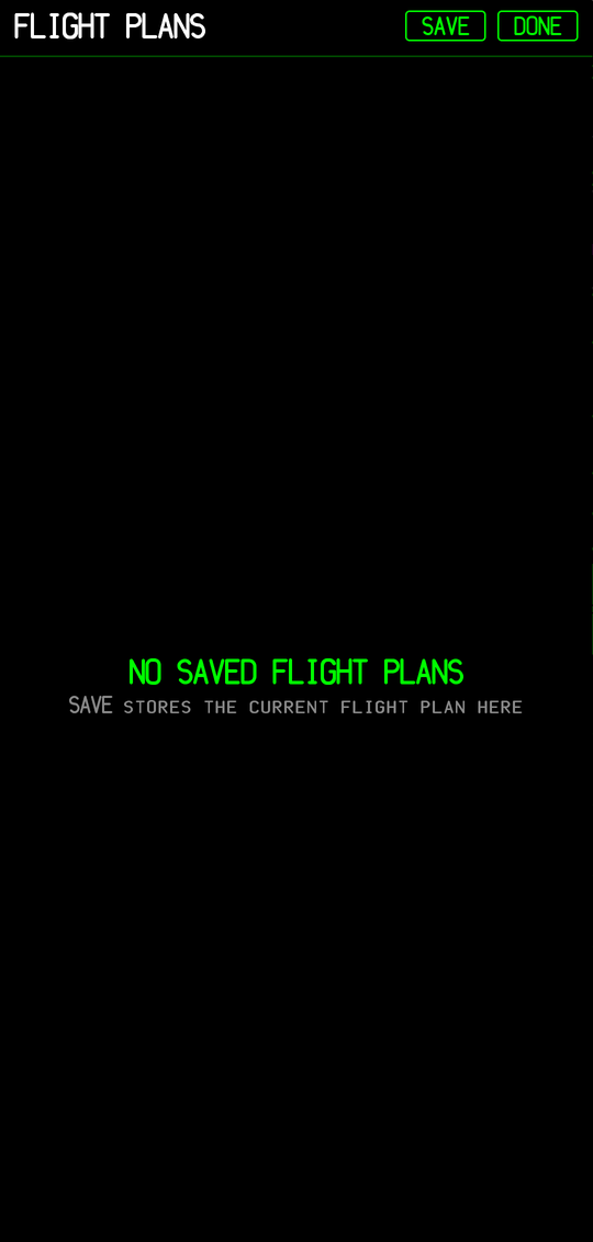 Empty saved flight plans list