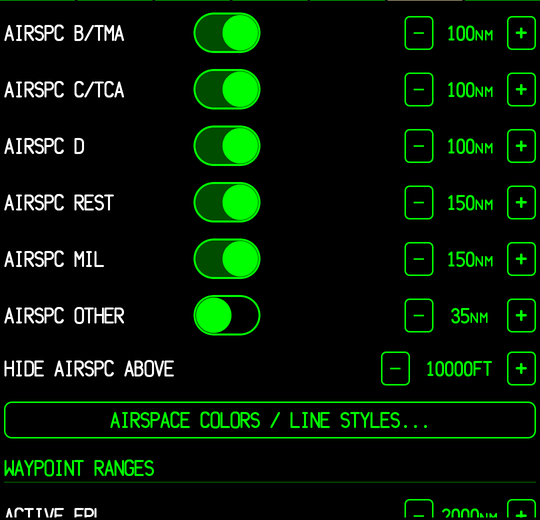 SET page traffic and airspace sections
