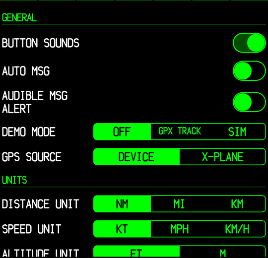 SET page general and units sections