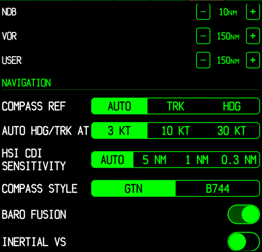 SET page navigation section